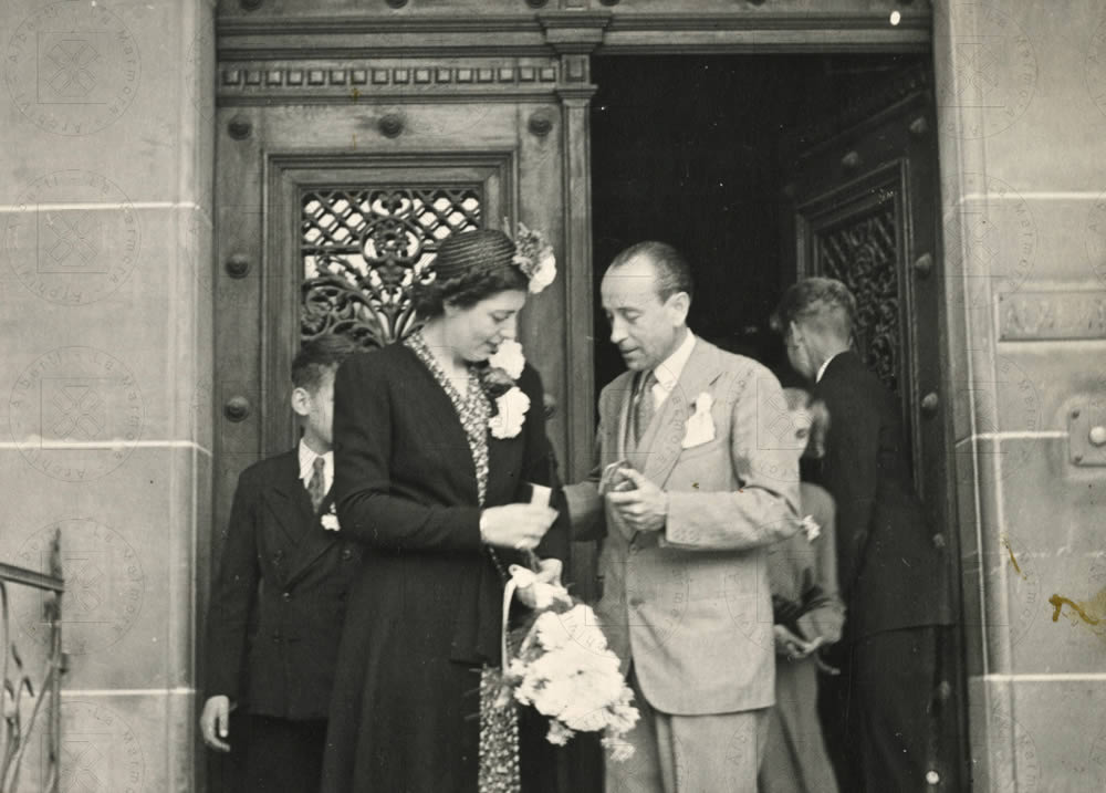 Guglielmo Alberti e Marilina Cavazza il giorno del loro matrimonio a Friburgo, 26 maggio 1945